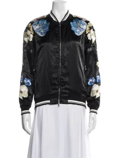 Pre-owned 3.1 Phillip Lim Floral Print Bomber Jacket In Black