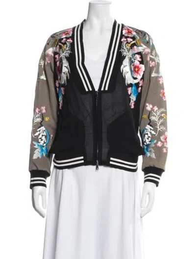 Pre-owned 3.1 Phillip Lim Floral Print Bomber Jacket In Black
