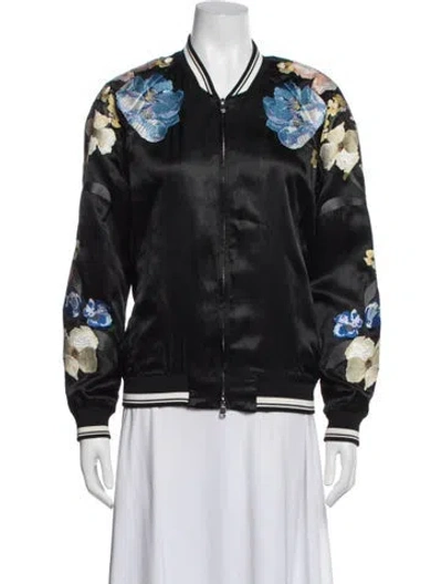 Pre-owned 3.1 Phillip Lim Floral Print Bomber Jacket In Black