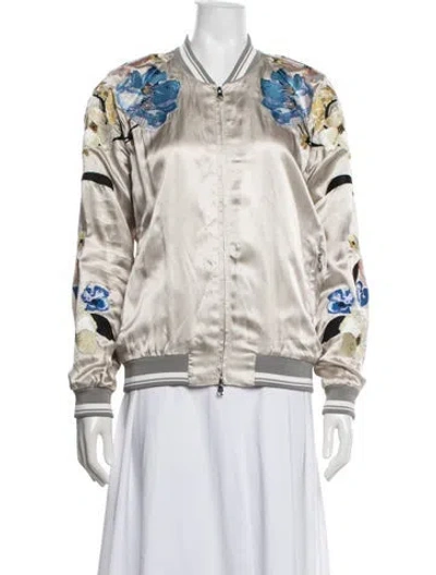 Pre-owned 3.1 Phillip Lim Floral Print Bomber Jacket In Grey