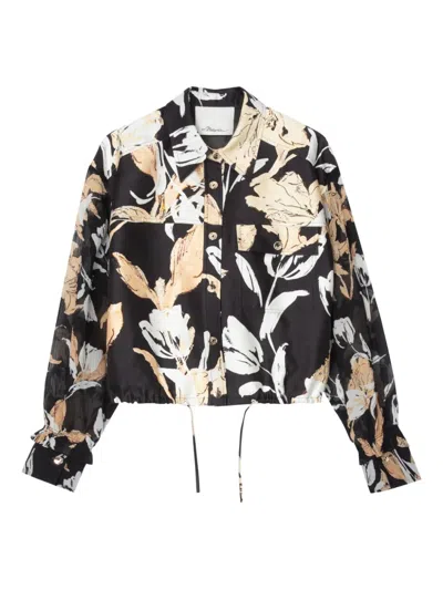 3.1 Phillip Lim Floral-print Drawstring Shirt In Black