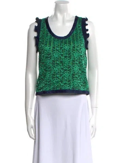 Pre-owned 3.1 Phillip Lim Floral Print Scoop Neck Crop Top In Green