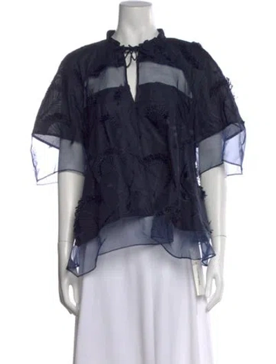 Pre-owned 3.1 Phillip Lim Floral Print Tie Neck Blouse W/ Tags In Blue