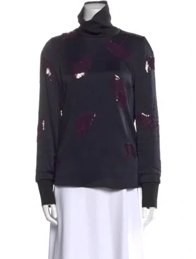 Pre-owned 3.1 Phillip Lim Floral Print Turtleneck Sweatshirt In Black