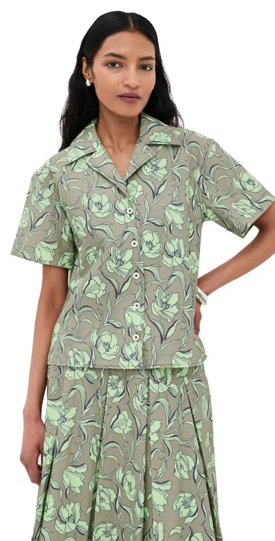3.1 Phillip Lim Floral Printed Camp Shirt Sage Multi