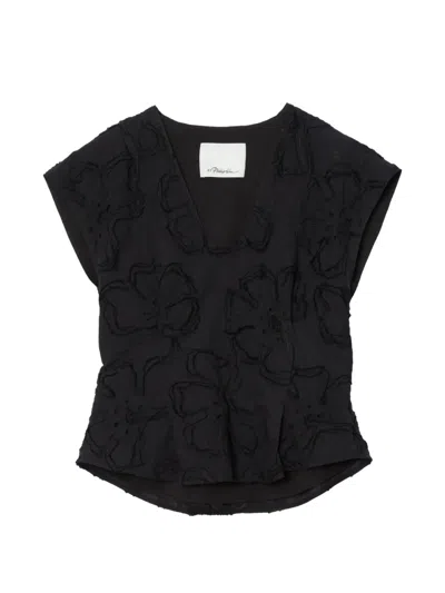 3.1 Phillip Lim Floral V-neck Blouse In Black