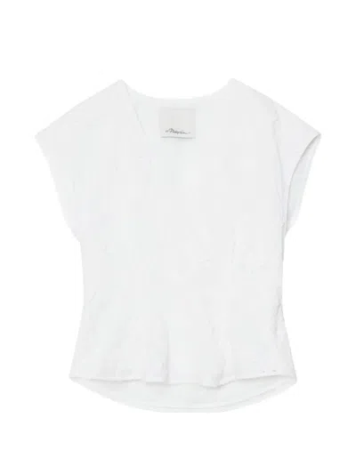3.1 Phillip Lim 3d Flower Embroidered Cap Sleeve Top In White