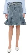 3.1 Phillip Lim Flounce Hem Belted Denim Skirt In Washed Indigo
