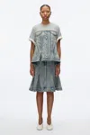 3.1 Phillip Lim Flounce Hem Hybrid Denim Top In Washed Indigo-grey