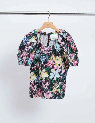 3.1 Phillip Lim Flowerworks Bloom Sleeve Scoop Neck Top In Multi