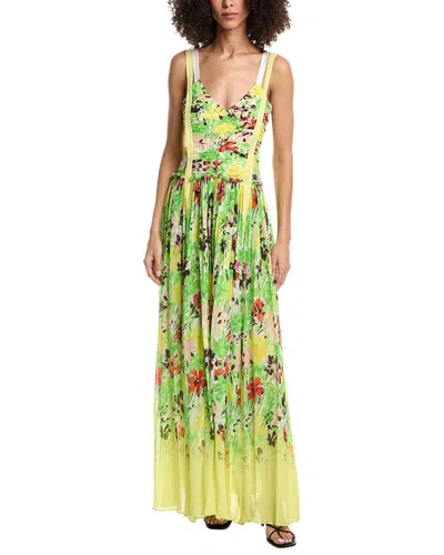 3.1 Phillip Lim Flowerworks Chiffon Degrade Ruched Silk-blend Gown In Green
