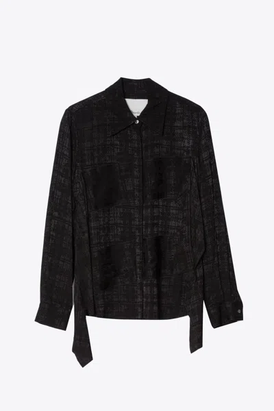 3.1 Phillip Lim Fluid Plaid Viscose Long Sleeve Top In Black