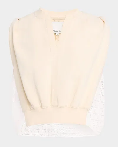 3.1 Phillip Lim French Terry Broderie Anglaise Combo Top In Ecru-white