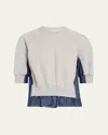 3.1 Phillip Lim French Terry Top With Denim Combo In Md Grey - Indigo
