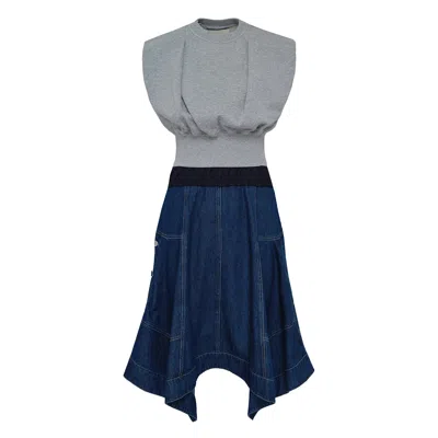 3.1 Phillip Lim French Terry Dress With Denim Combo In Ecru-ecru