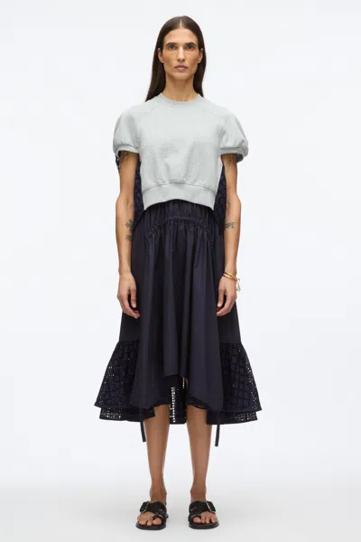 3.1 Phillip Lim French Terry Dress With Broderie Anglaise In Md Heather Grey - Navy