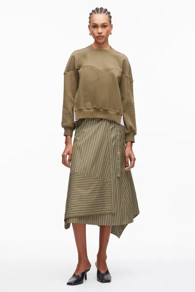 3.1 Phillip Lim French Terry Sweatshirt With Poplin Combo In Brown