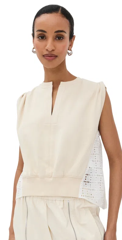 3.1 Phillip Lim French Terry Top W Broderie Anglaise Combo Ecru-white In Md Heather Grey - Navy