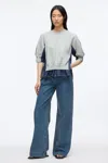 3.1 Phillip Lim French Terry Top With Denim Combo In Md Heather Grey - Indigo