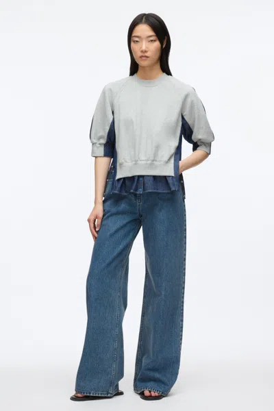 3.1 Phillip Lim French Terry Top With Denim Combo In Md Grey - Indigo