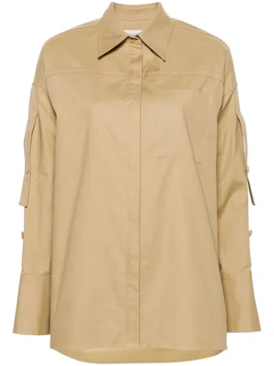 3.1 Phillip Lim Gathered-sleeves Cotton Shirt In Khaki
