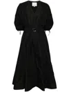 3.1 Phillip Lim V-neck Dress With Gathered Sleeves Black In Ba001 Black