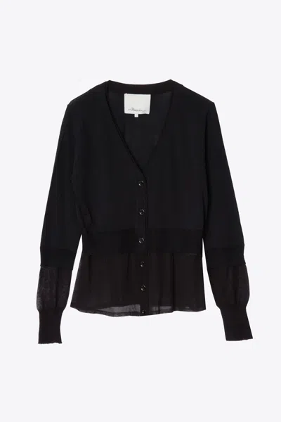 3.1 Phillip Lim Gauze Peplum Double Layer Cardigan In Black