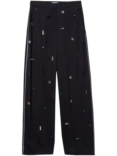 3.1 Phillip Lim Gem-embellished Chiffon Trousers In Blue