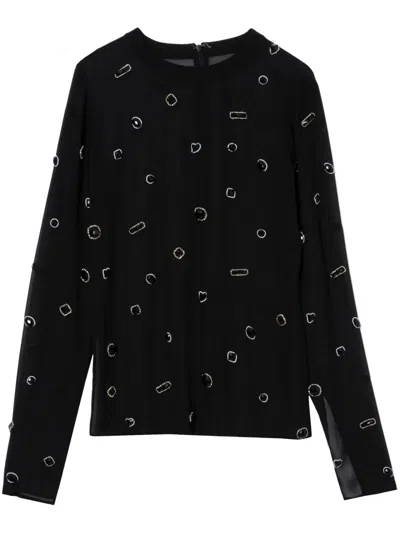 3.1 Phillip Lim Gemstone-embellished Silk T-shirt In Black