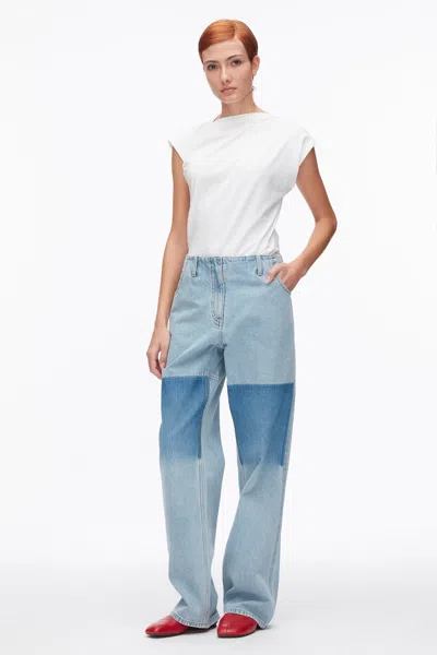 3.1 Phillip Lim Ghost Patch Straight Leg Denim Pants In Light Blue