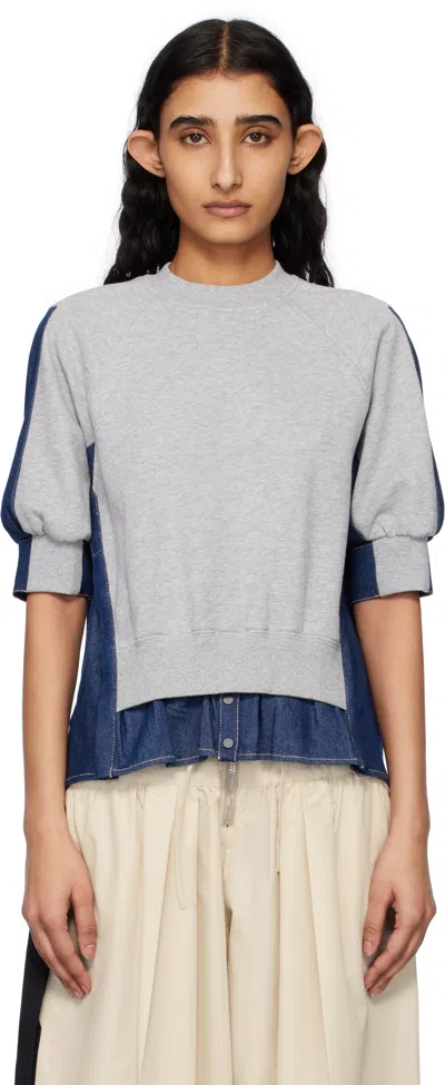 3.1 Phillip Lim Gray & Navy French Terry Denim Combo Sweatshirt In Md Heather Grey-indi