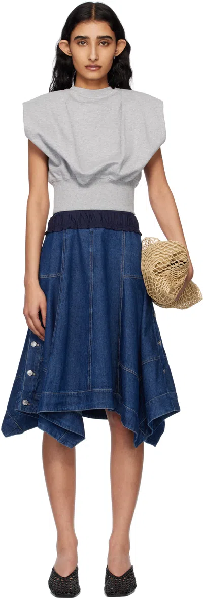 3.1 Phillip Lim Gray & Navy French Terry Denim Combo Top & Midi Dress Set In Md Heather Grey-indi