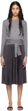 3.1 Phillip Lim Gray Combo Pleated Midi Dress In Da047 Dark Melange G
