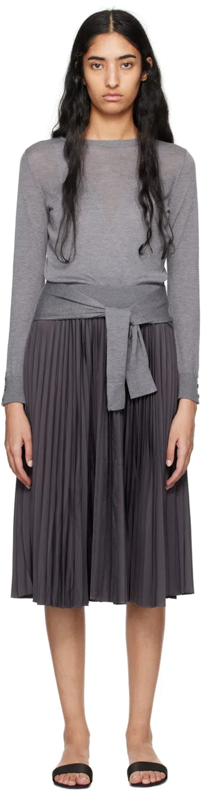 3.1 Phillip Lim Gray Combo Pleated Midi Dress In Da047 Dark Melange G