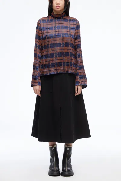 3.1 Phillip Lim Hester Plaid Devore Ls High Neck Top In Blue