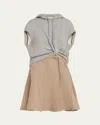3.1 Phillip Lim Hoodie Combo Dress With Flounce Skirt In Grey Mlng Stone Grey
