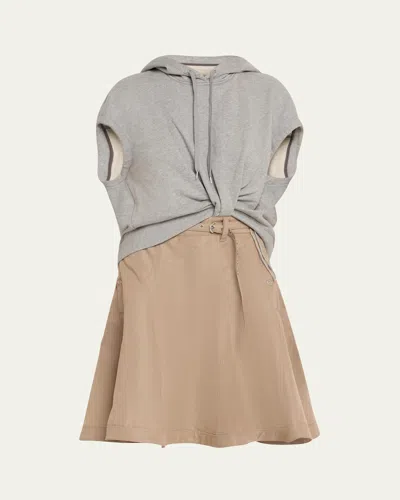 3.1 Phillip Lim Hoodie Combo Dress With Flounce Skirt In Grey Melange