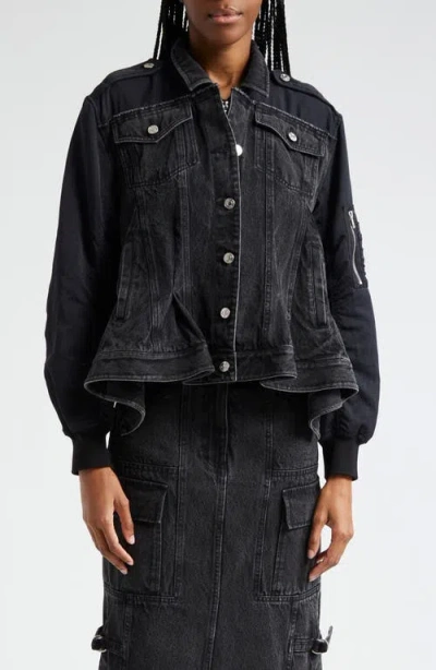 3.1 Phillip Lim Hybrid Denim Flight Jacket In Washed Black