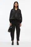 3.1 Phillip Lim Hybrid Denim Flight Jacket With Flounce Hem In Washed Blk