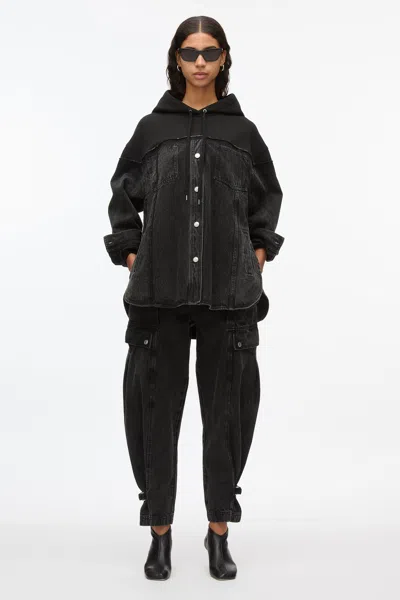 3.1 Phillip Lim Hybrid Denim Hoodie In Washed Blk