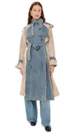 3.1 Phillip Lim Mixed Media Cotton Trench Coat In Washed Indigo/khaki