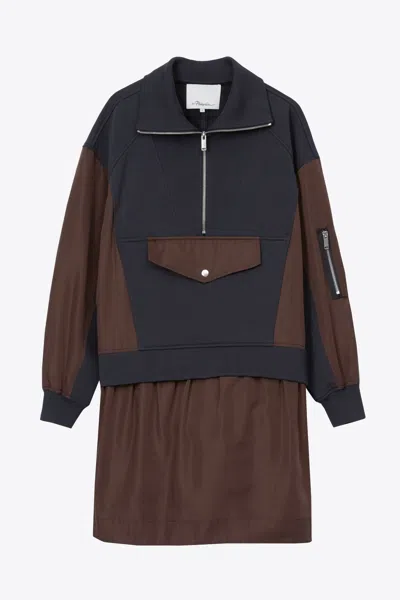 3.1 Phillip Lim Hybrid Utility French Terry Dress In Brown