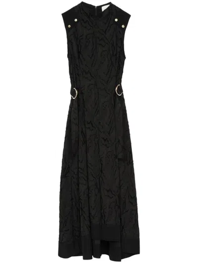 3.1 Phillip Lim Shadow Vines Jacquard Sleeveless A-line Midi Dress In Black