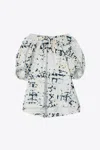 3.1 Phillip Lim Kaleidoscope Print Poplin Puff Sleeve Top In White
