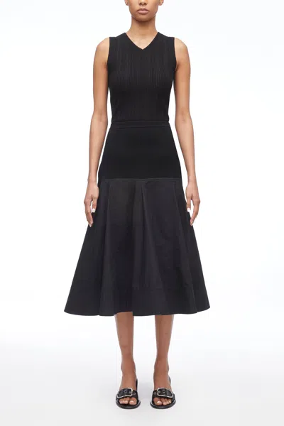 3.1 Phillip Lim Knit Poplin Midi Skirt In Black