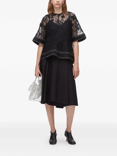 3.1 Phillip Lim Dimensional Lace Flounce Tank In Black
