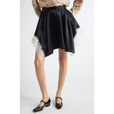 3.1 Phillip Lim Lace Detail Liquid Satin Flounce Miniskirt In Black-ivory