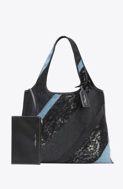 3.1 Phillip Lim Lace Patchwork Denim Market Tote In Black