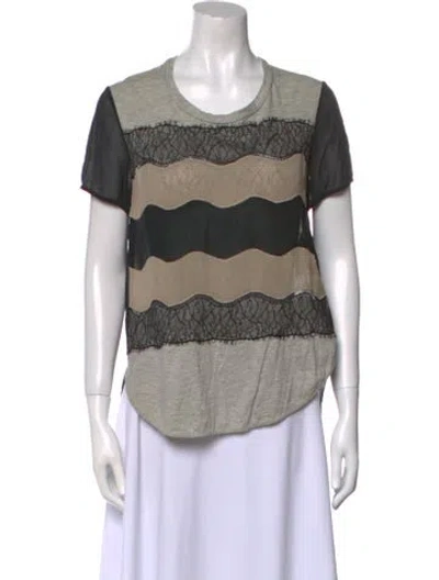 Pre-owned 3.1 Phillip Lim Lace Pattern Scoop Neck T-shirt In Black