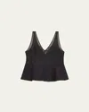 3.1 Phillip Lim Lace Peplum Sheer Silk Tank Top In Blk-blk